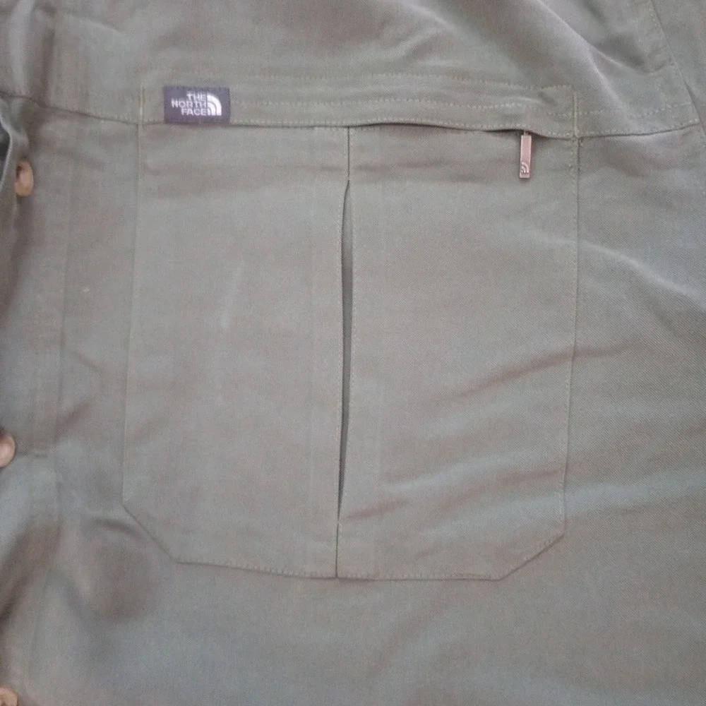 The North Face Shirt‎ Mens XXL Green Long Sleeve Button Down Zip Pocket A412